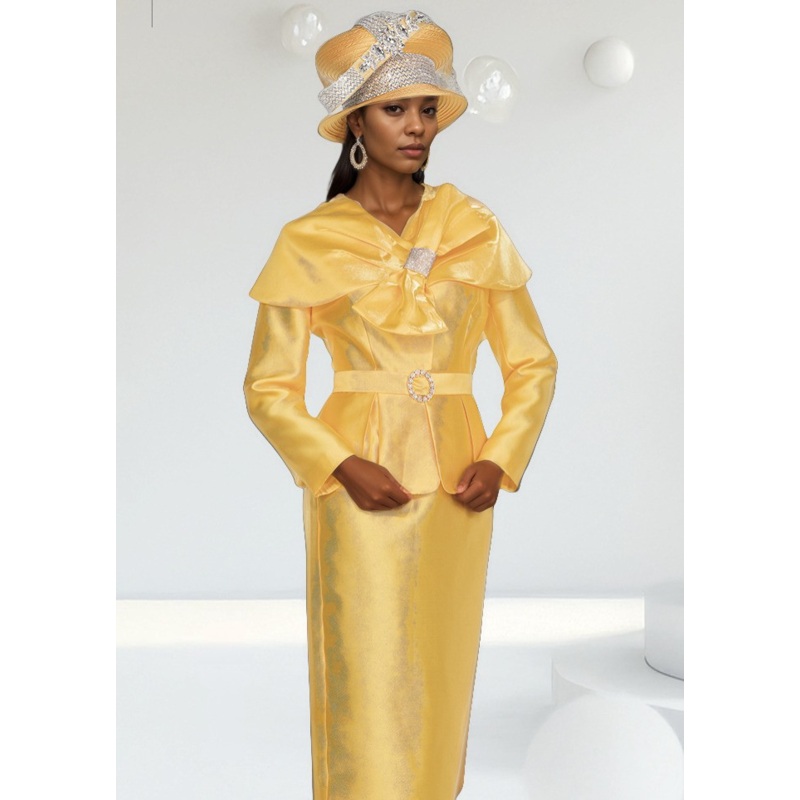 Bow Neck 2 PC Satin Suit Gold 8