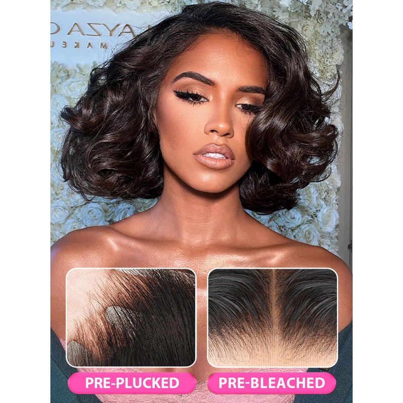 CurlyMe Short Cut Body Wave Hair 13×4 Lace Front Bob Wigs Pre Plucked For Women 180% Transparent Lace 8