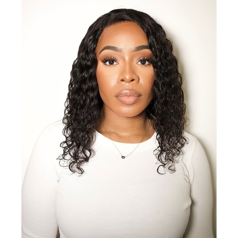 lace front human wig – 12″ 3A curly natural black.