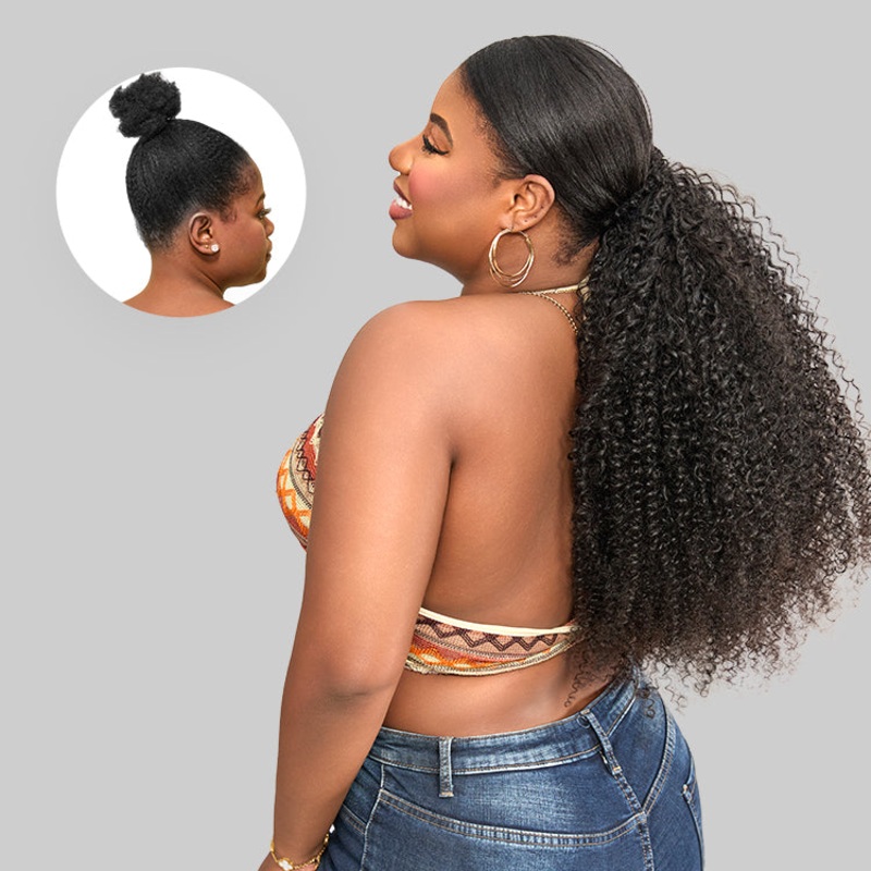 Luvme Too Easy Texture Kinky Curly Flexi-Fit Invisible Drawstring Clip-In Ponytail Extension Human Hair 18