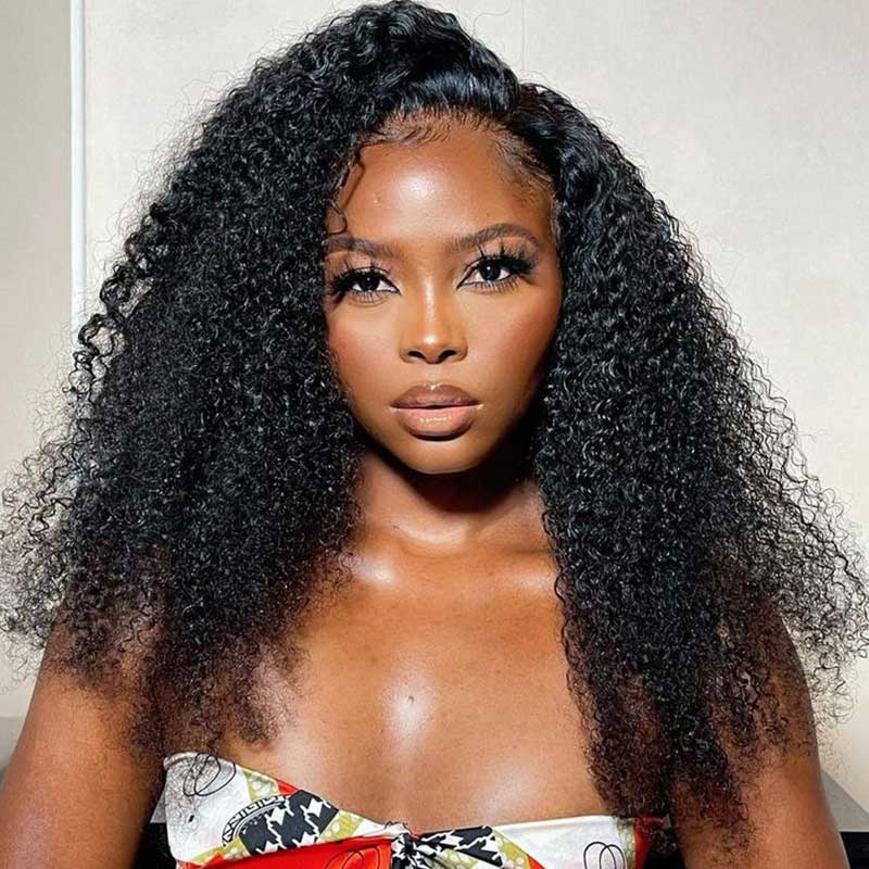 QVR Curly Wigs Virgin Human Hair Kinky Curly Wig 13×6 Full Lace HD Transparent Lace Wig Natural Color 14 150% 13×6 HD Lace