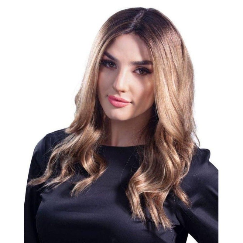 22″ Reese Silk Top Wig Medium Blonde w/ Rooting Zig Zag Lace Front