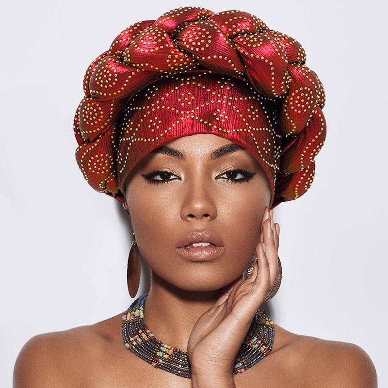 Bling Studded Braided Turban Hat Red