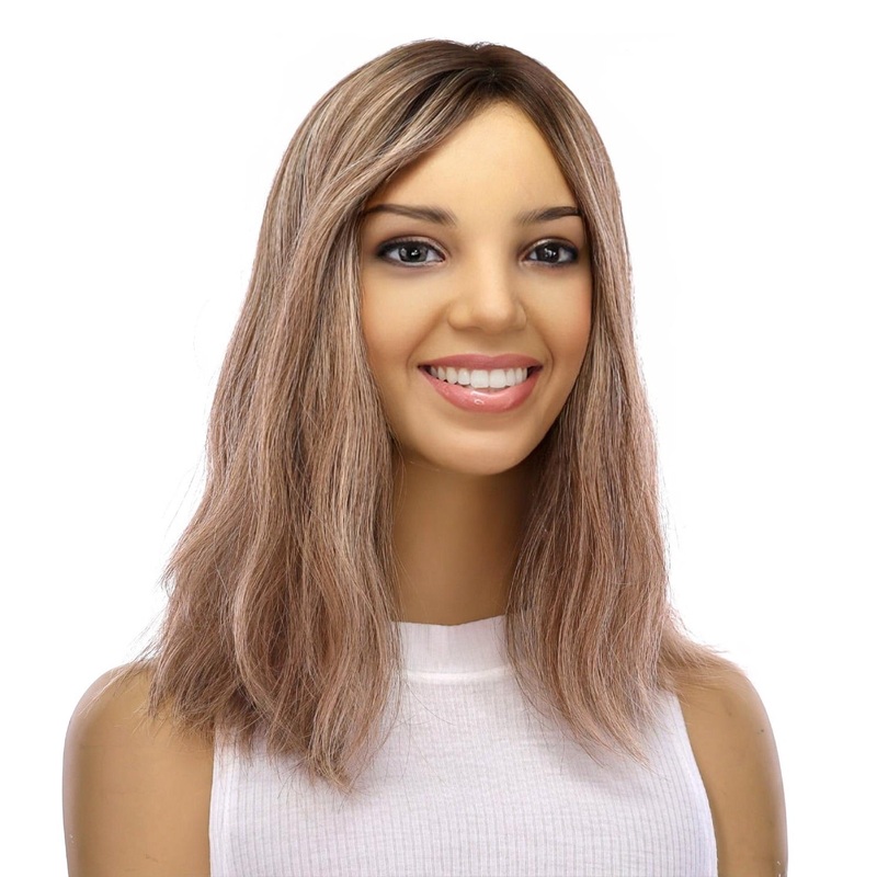 14″ Emerald Silk Top Topper Ashy Blonde with Highlights Slightly Wavy