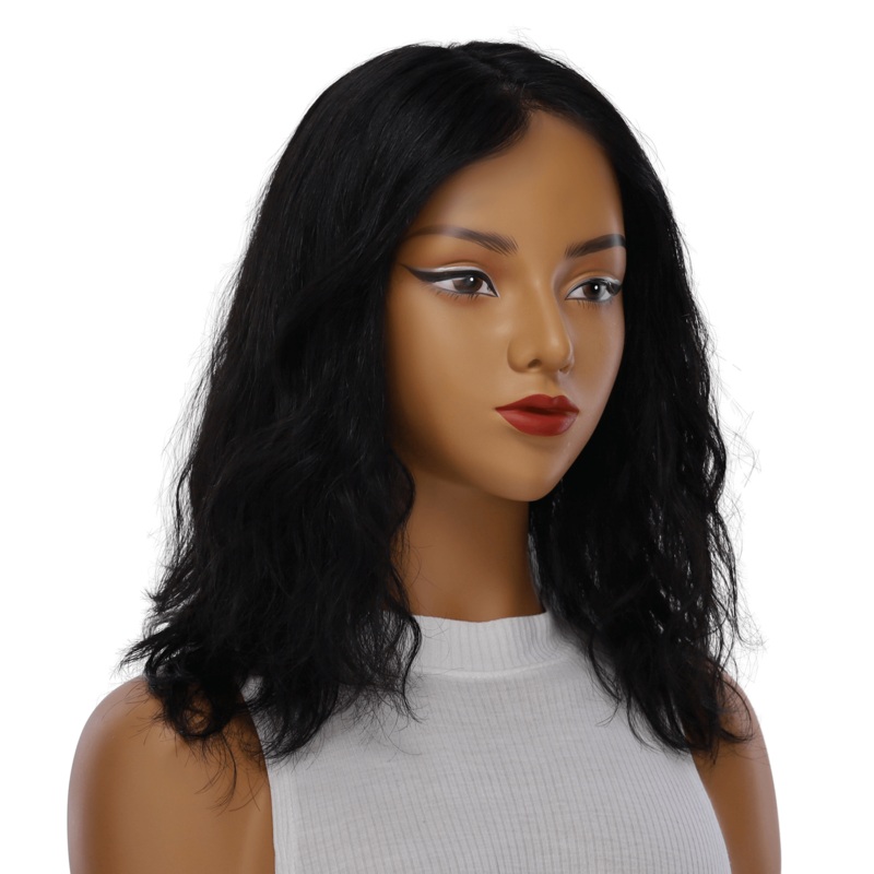 16″ Ponytail Silk Part Wig Jet Black Wavy Zig Zag Lace Front