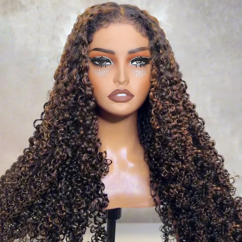 #1B/30 Balayage Highlights 4C Edges Curly Wig 13×6 Full HD Lace Pre Plucked Realistic Hairline Glueless Wig 12 Pre Cut 8×5 Lace 180%
