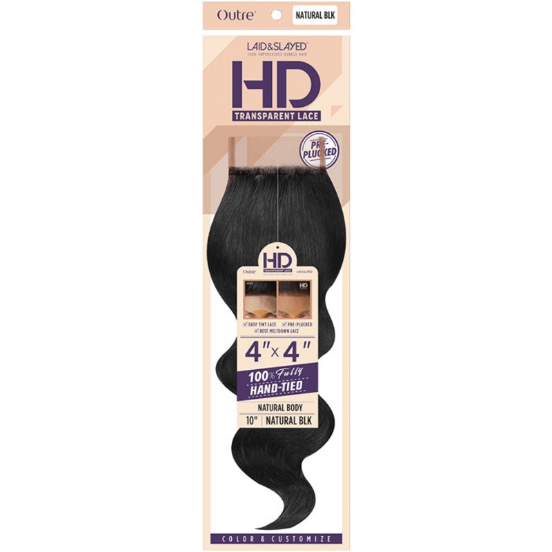 Outre Laid & Slayed 100% Unprocessed Human Hair 4X4 HD Lace Closure – NATURAL BODY 10″, 12″, 14″ 12 NA