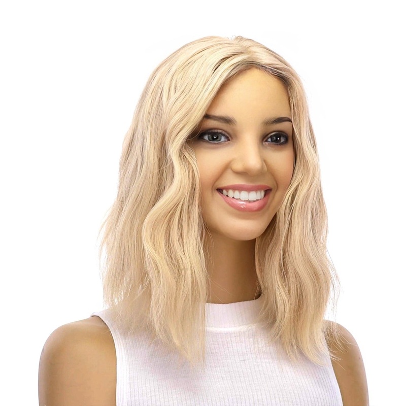 14″ Emerald Silk Top Topper Beige Blonde w/ No Rooting Wavy 5 x 6″