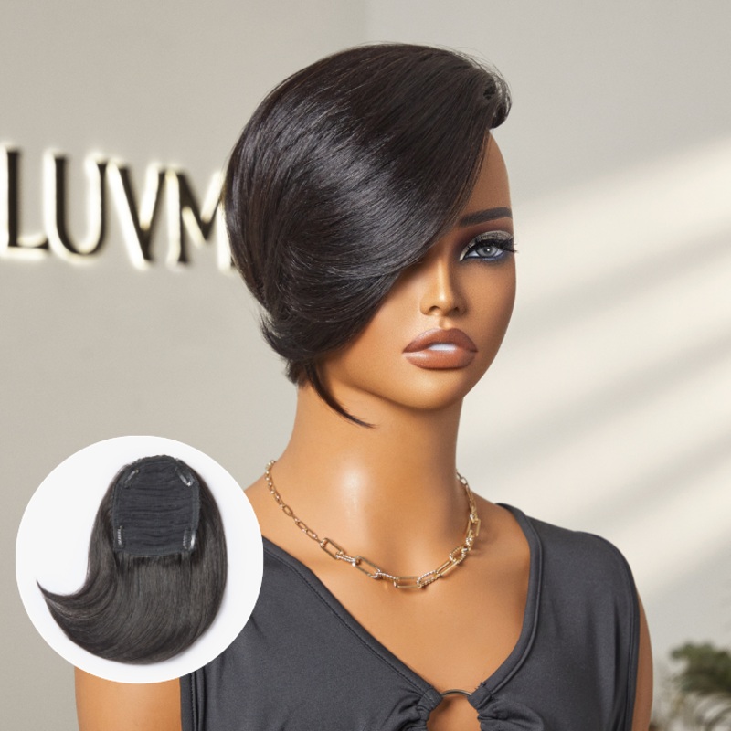 Straight Clip in Hair Topper with Bangs 100% Human Hair 1pc 10