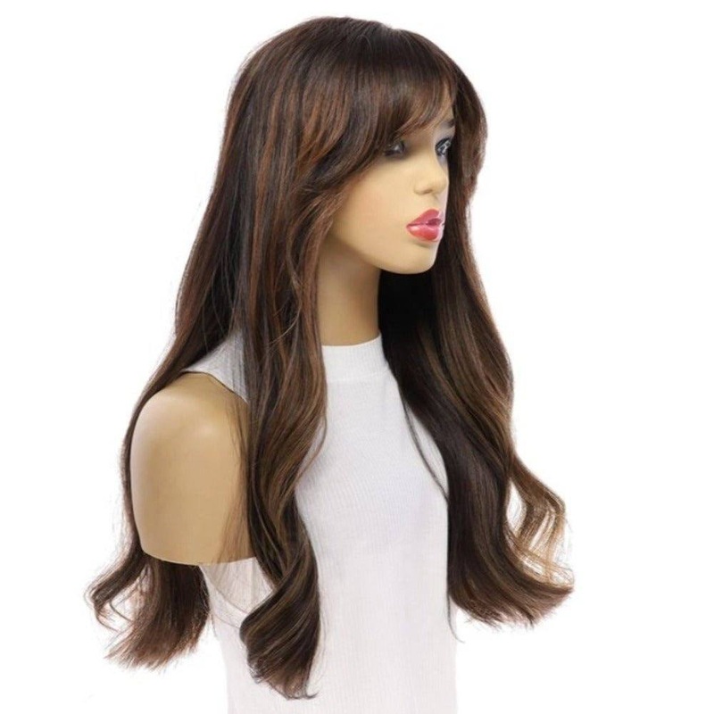 24″ Divine Luxe Lace Top Wig  #1B Black w/ Balayage & Curtain Bang
