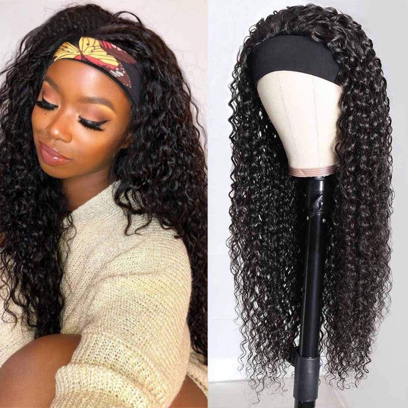 150% Density Full Texture Headband Human Hair Wigs Full Machine Made Full Looking Lace Wig 18 Straight