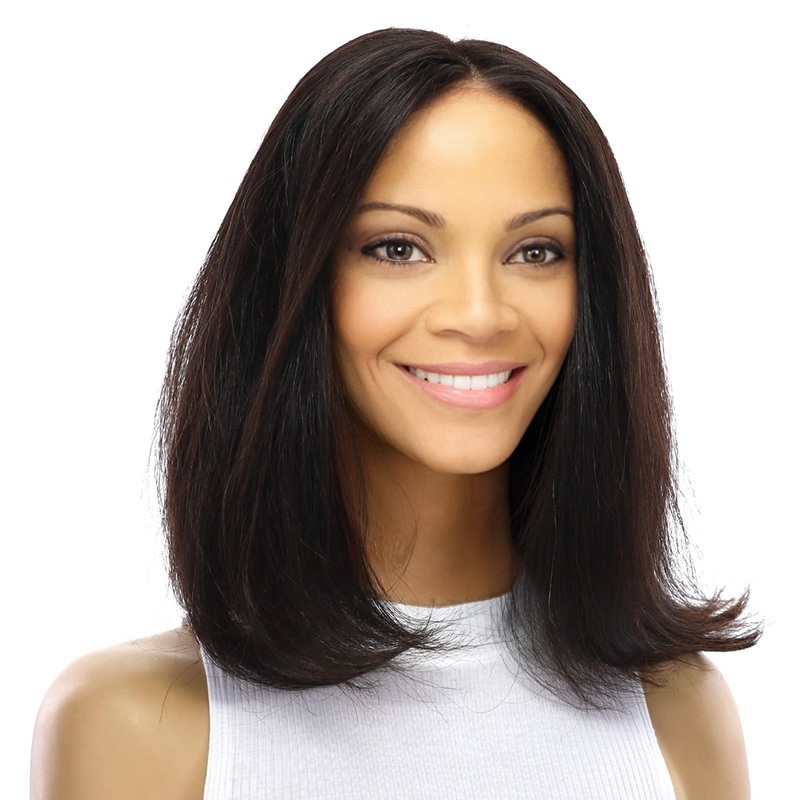 16″ Ponytail Silk Part Wig Natural Black Zig Zag Lace Front