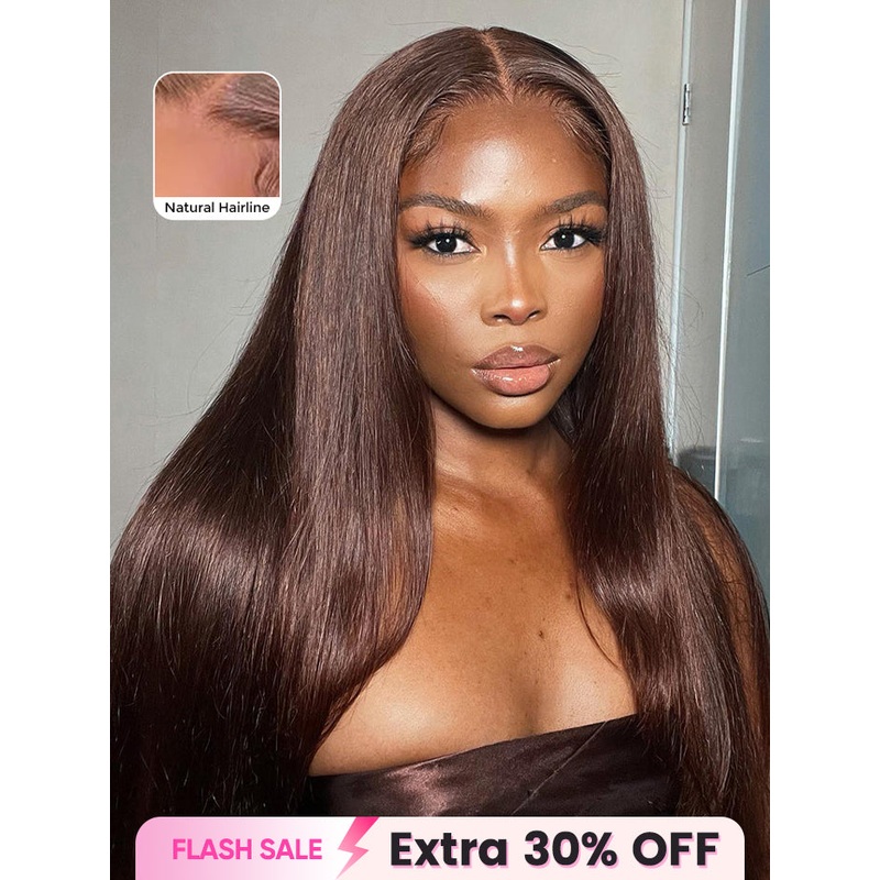 CurlyMe Mocha Mousse Color Pre Cut Glueless Lace Straight Wear Go Wig 12(bob)