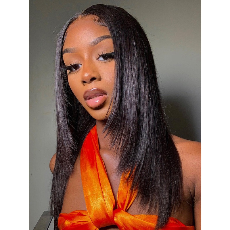 CurlyMe Pre-bleached Swiss HD Lace/Transparent Lace Wigs Straight Long Hair Lace Front Wigs 180% Transparent Lace 14(bob)