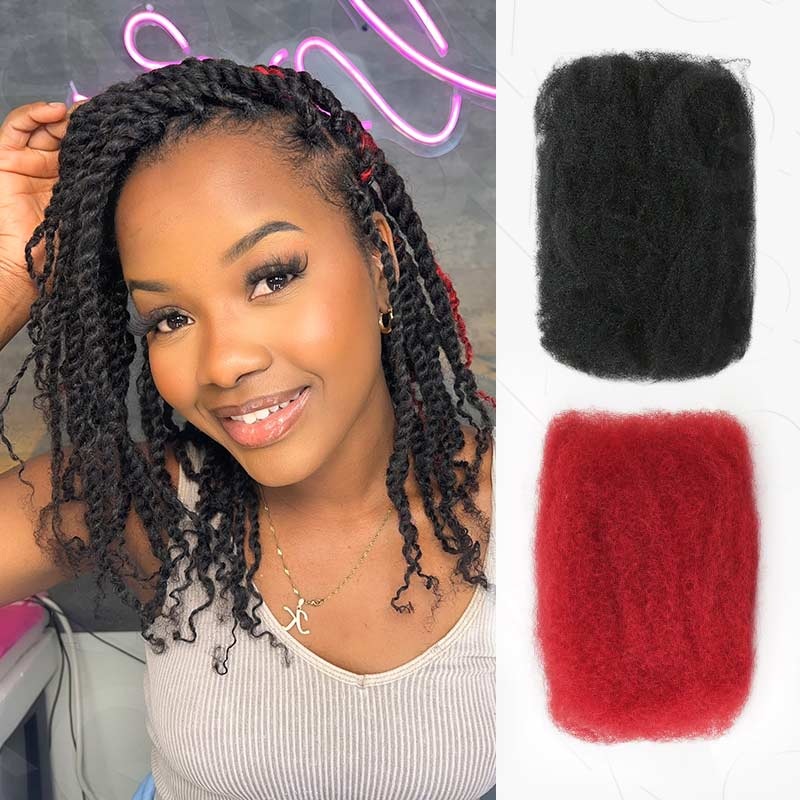 QVR #Red+#1B Two Colors Afro Kinky Bulk Human Hair For Braiding DreadLock #Natural Black+#Red 4 Packs* Color1 + 1 Pack* Color 2 (Model Show) 10”