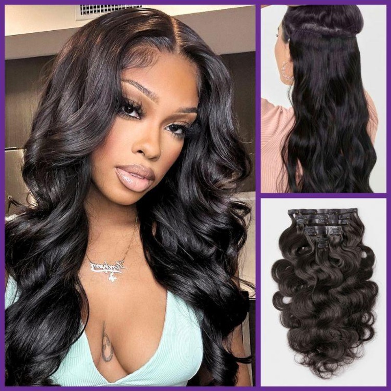Soft Body Wave Invisible Edge Seamless Clip in Extensions Human Hair with Free Gift Seamless PU Clip in 1 pack 14