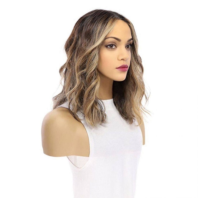 16″ Divine Luxe Lace Top Wig #Dark Brown w/ Honey Balayage & Face Framing Wavy