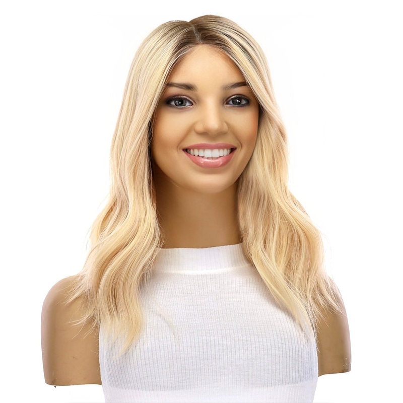 20″ Divine Lace Top Topper Ash Blonde Wavy Zig Zag Lace Front