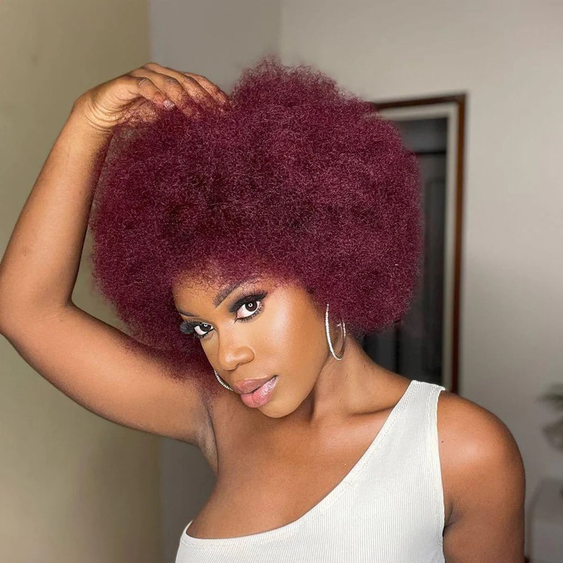 50% OFF|99J Burgundy Color Afro Kinky Bulk Human Hair #Burgundy 3 Packs (Full Head) 10”