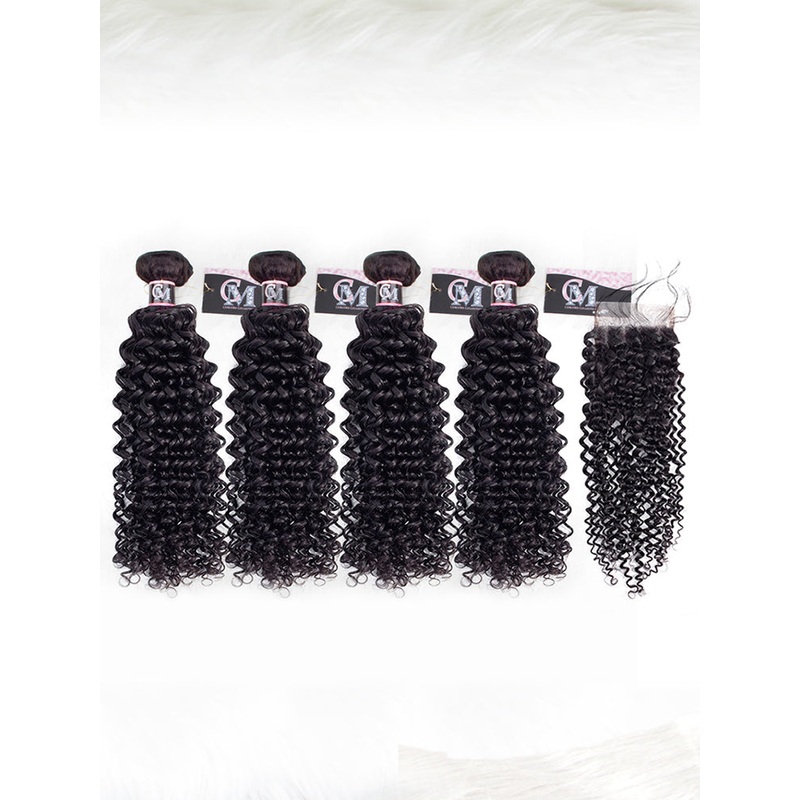 CurlyMe Water Wave Virgin Human Hair 4 Bundles with 4×4 Closure Natural Black 8 8 10 10 4×4 Closure 8