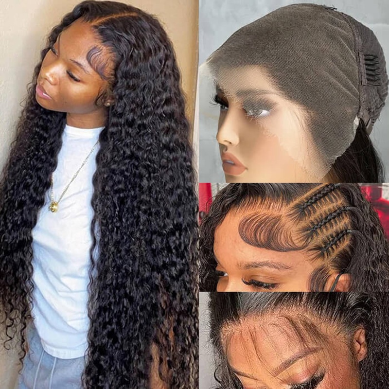 13×6 Ultra-Fitted Full Frontal HD Lace Wig Water Wave Pre Bleached Knots Skin Melt Lace Human Hair Wigs 14 13×6 Full Lace 150%
