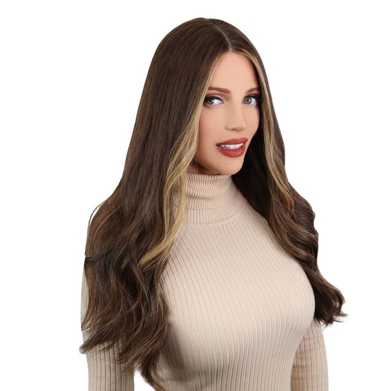 24″ Divine Lace Top Wig Dark Brown Balayage w/ Rooting & Money Pieces