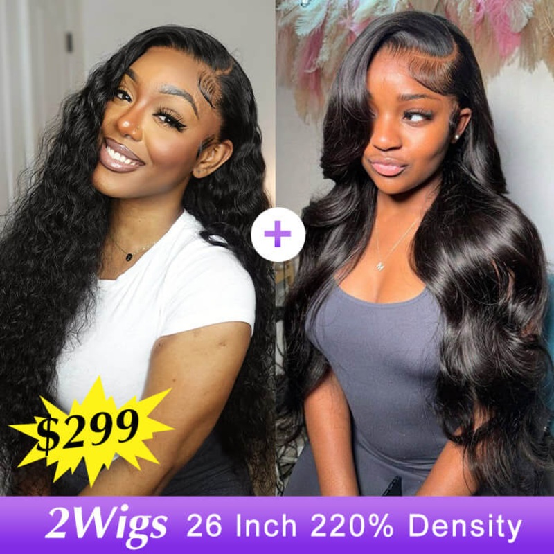 [2Wigs 26inch] Left C Part Water Wave & Body Wave 8×5 Pre Cut Lace & Pre Bleached Glueless Wig Left C Part Water Wave Wig – 26inch 220% – 8×5 Pre Everything Left C Part Body Wave Wig – 26inch 220% – 8×5 Pre Everything