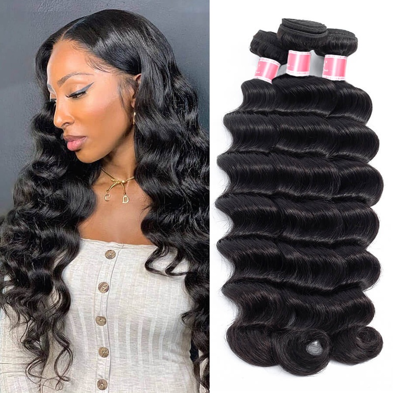 Brazilian Loose Deep Wave Hair 3 Bundles 12A Unprocessed Virgin Human Hair Weave Natural Black Color Hermosa Hair 3pcs 10inch