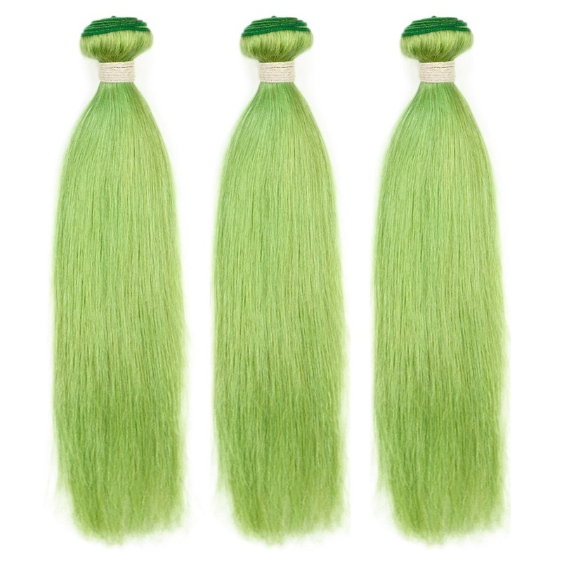 Queen Remy Human Hair 3 Bundles Straight Hair Weave Biscay Green Color 8″8″8″