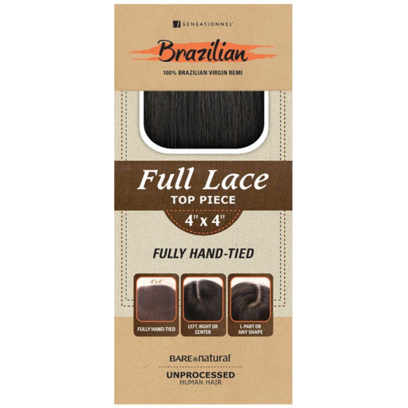 Sensationnel Bare & Natural 100% Brazilian Virgin Remi SILK FULL LACE NATURAL TOP 3 WAY PARTING PIECE STRAIGHT / BODY / WAVY 12″ (4 x 4) 12 Body NATURAL
