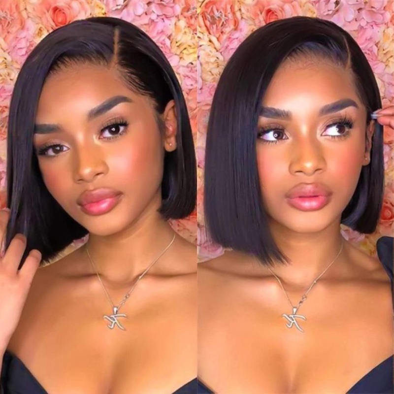 Weekly Special | Asymmetric Bob Minimalist HD Lace Glueless C Part Short Wig 100% Human Hair 10