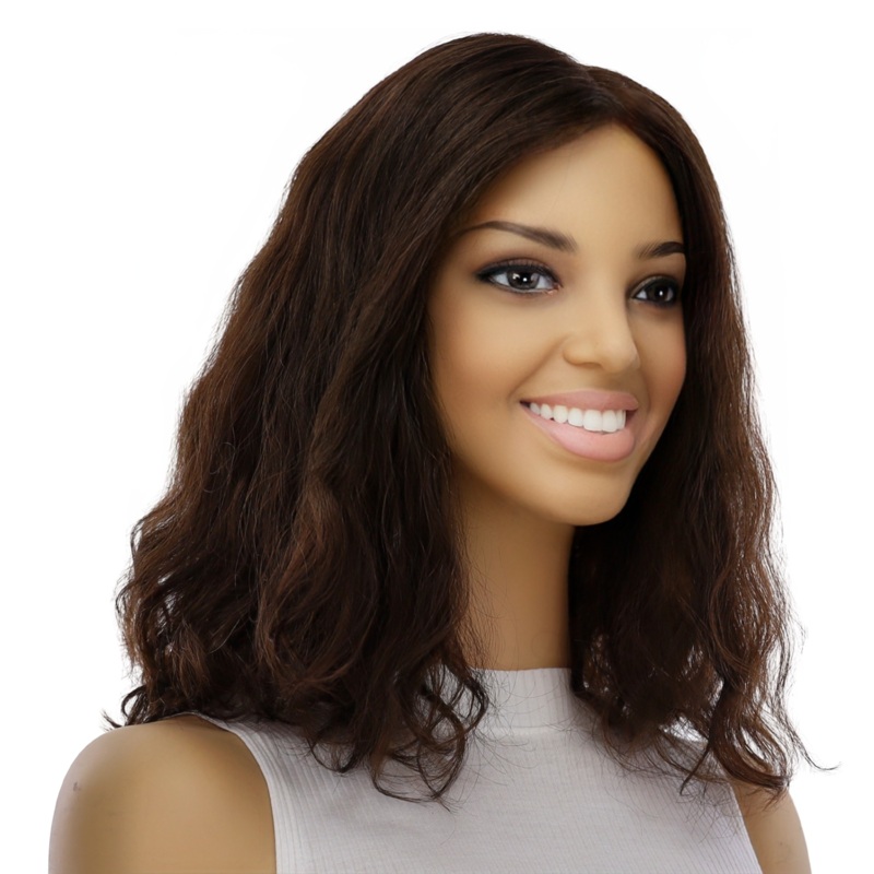 16″ Princess Silk Top Wig Dark Brown Wavy Zig Zag Lace Front