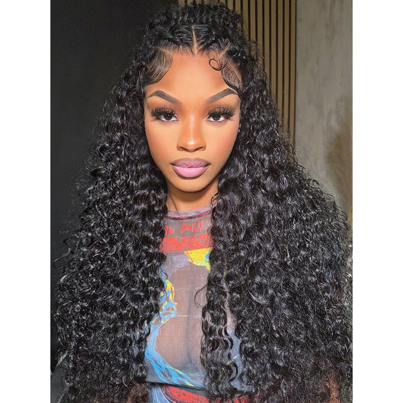 CurlyMe Deep Wave Long Hair 13×6 Lace Front Wigs Pre Plucked With Baby Hair Transparent Lace 180% 8(bob)
