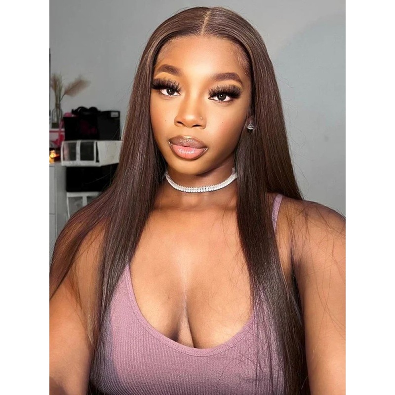 CurlyMe Straight Mocha Mousse Color Human Hair Undetectable Lace Front Wigs Pre Plucked 13×4 180% 10