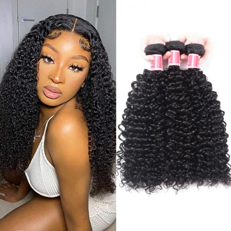 Malaysian Curly Hair 3/4 Bundle Deals Unprocessed Virgin Human Hair Bundles Natural Black Color 10 10 10