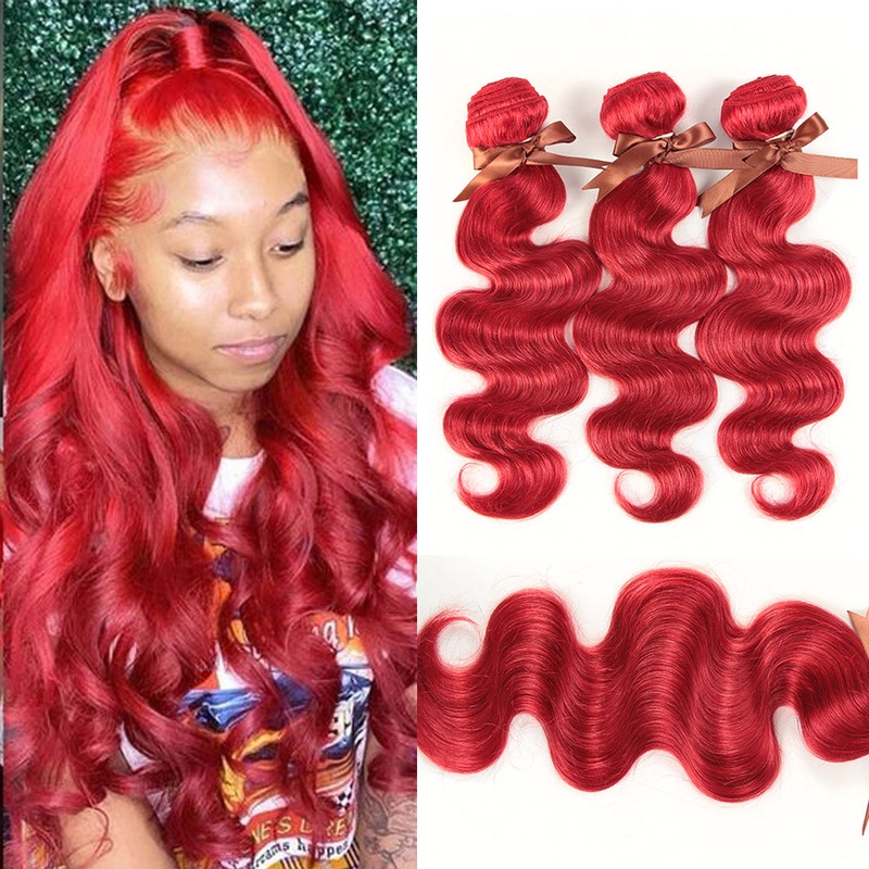 Queen Remy Human Hair 3 Bundles Body Wave Hair Red Color 8″8″8″