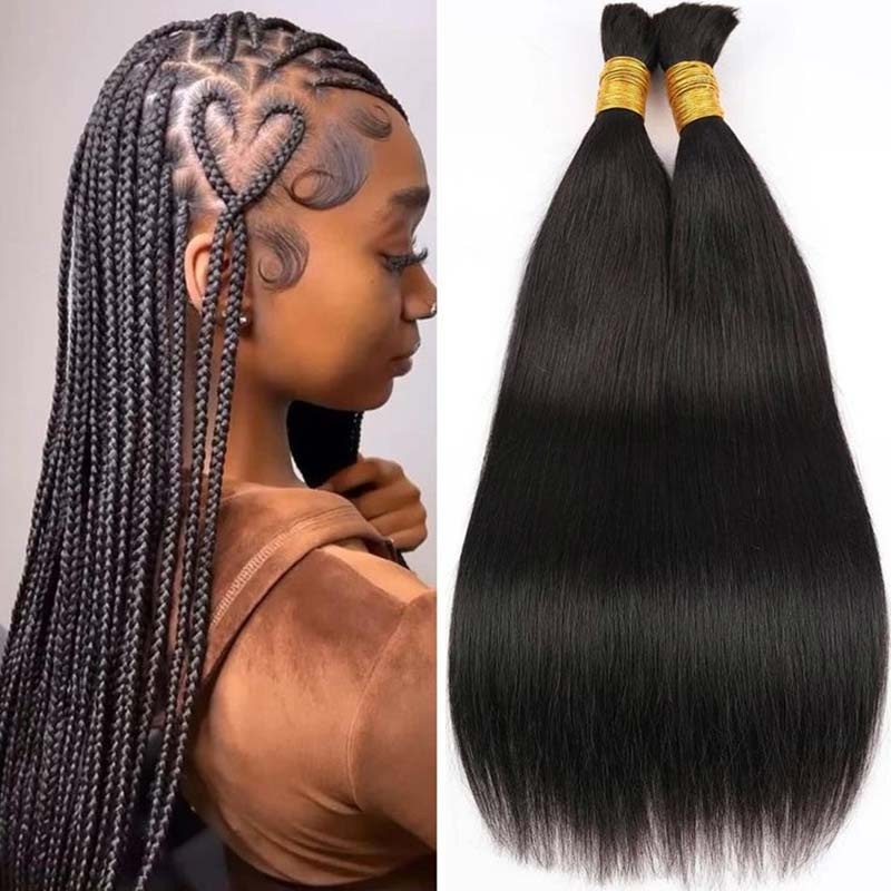 QVR Silk Straight Bulk Hair Extensions for Boho Knotless Braiding Straight 3 Packs (Full Head) 14”