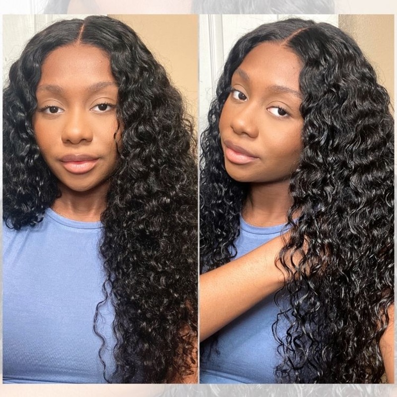 Water Wave Glueless 5×5 Closure Pre-Cut Lace Wet and Wavy Human Hair Wig Breathable Cap 12