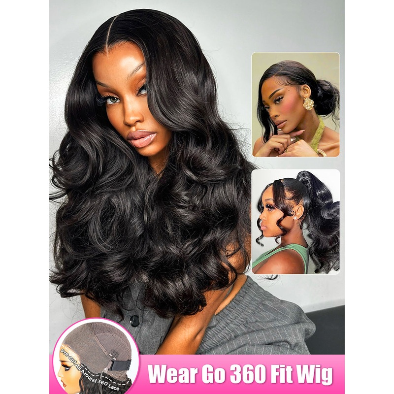 CurlyMe 360 Fit Pre-Cut Lace Wear Go Pre-Bleached Body Wave Human Hair Pre-Plucked Wig 10