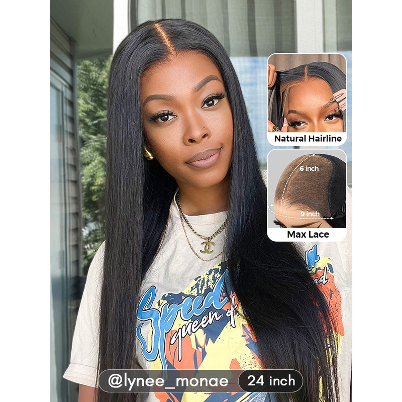 CurlyMe 9×6 HD Lace M-cap Wear Go Glueless Mini Knots Straight Hair Pre-cut Lace Front Wig Pre-plucked HD Lace 180% 8(bob)
