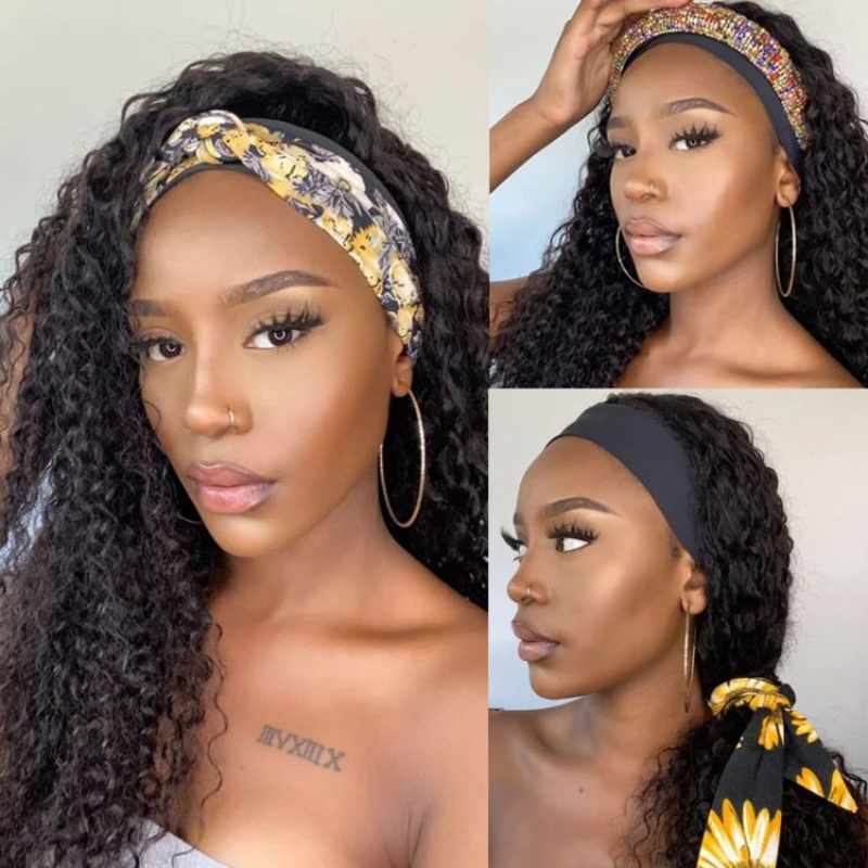 Exclusive Sale | Luvme Hair Throw On & Go Deep Wave No Lace Glueless Long Headband Wig 100% Human Hair (Get Free Trendy Headbands) 12 inches 1 Second Install