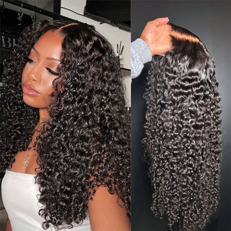 Pre-Knotless Glueless Curly Wig Versatile Pre Cut 8×5 Closure HD Lace Human Hair Wigs Put on go 12 8×5 Pre Cut Lace & Plucked & Bleached 150%