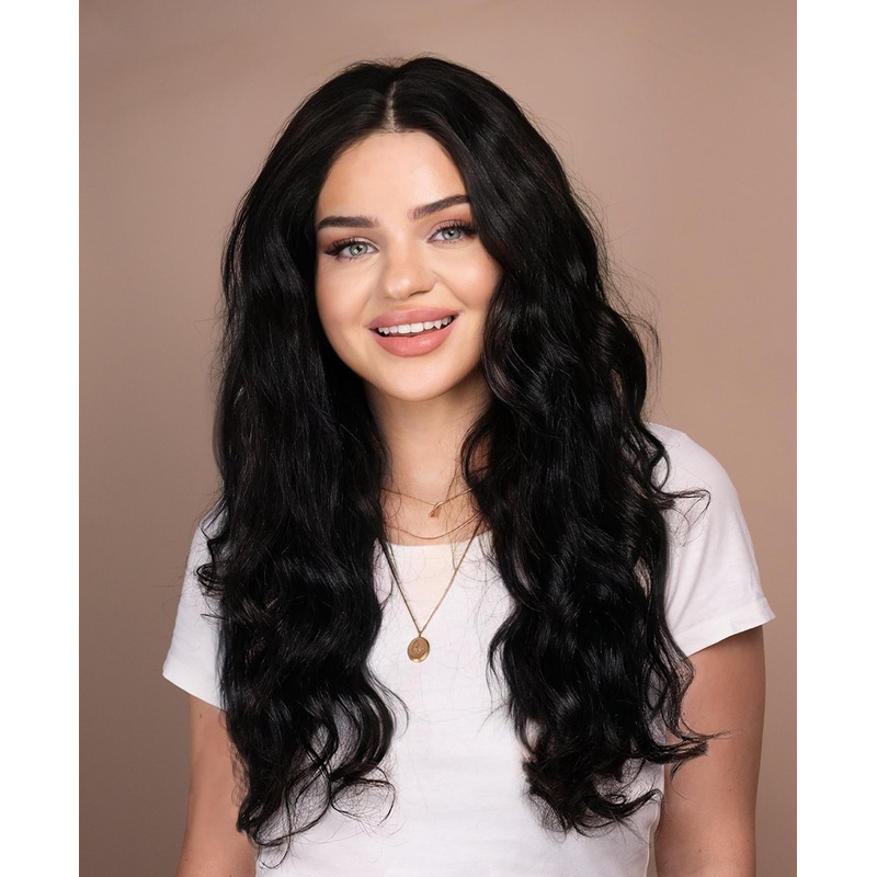put on & go pre-cut lace curly human wig – 24″ natural black.