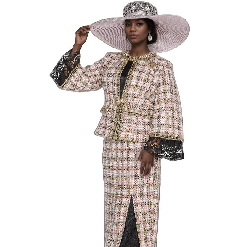 Tweed with Lace 3PC Suit Pink Gold 8