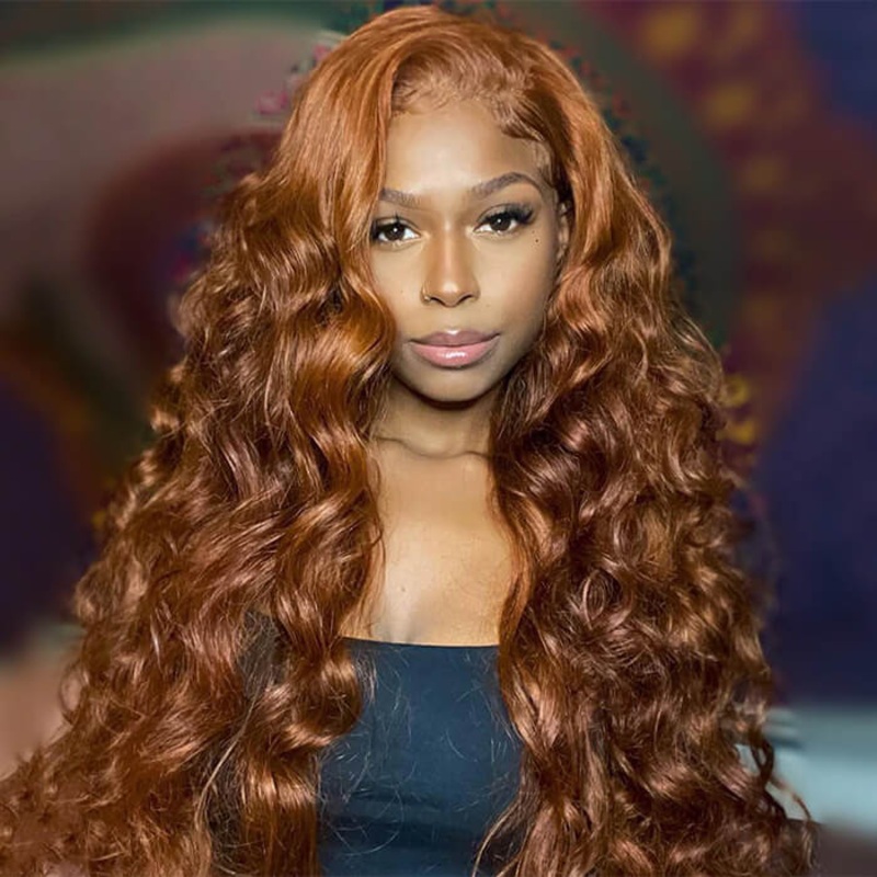 #30 Auburn Brown Hair Colored Human Hair Wigs Loose Wave 13×6 HD Lace Frontal Wigs 16 13×6 Full Lace 150%