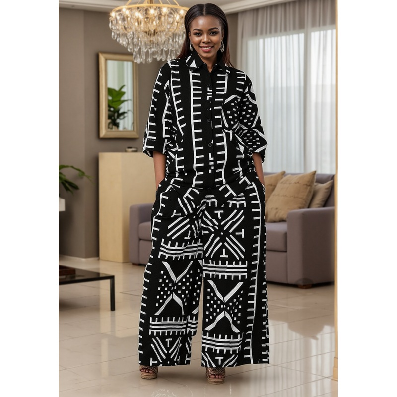 Authentic African Print 2pc Pant Set One Size Print-634 B