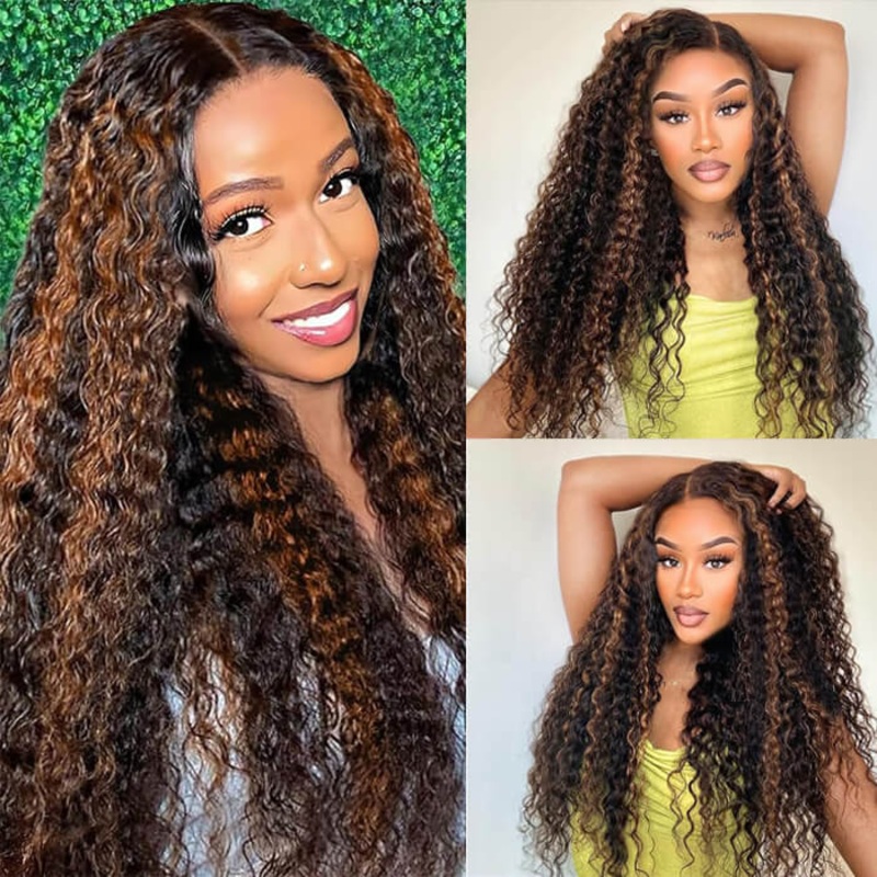 Balayage Highlights Transparent HD Lace Front Wigs Water Wave Human Hair Wigs For Women Pre Plucked 14 8×5 Pre Cut Lace 150%
