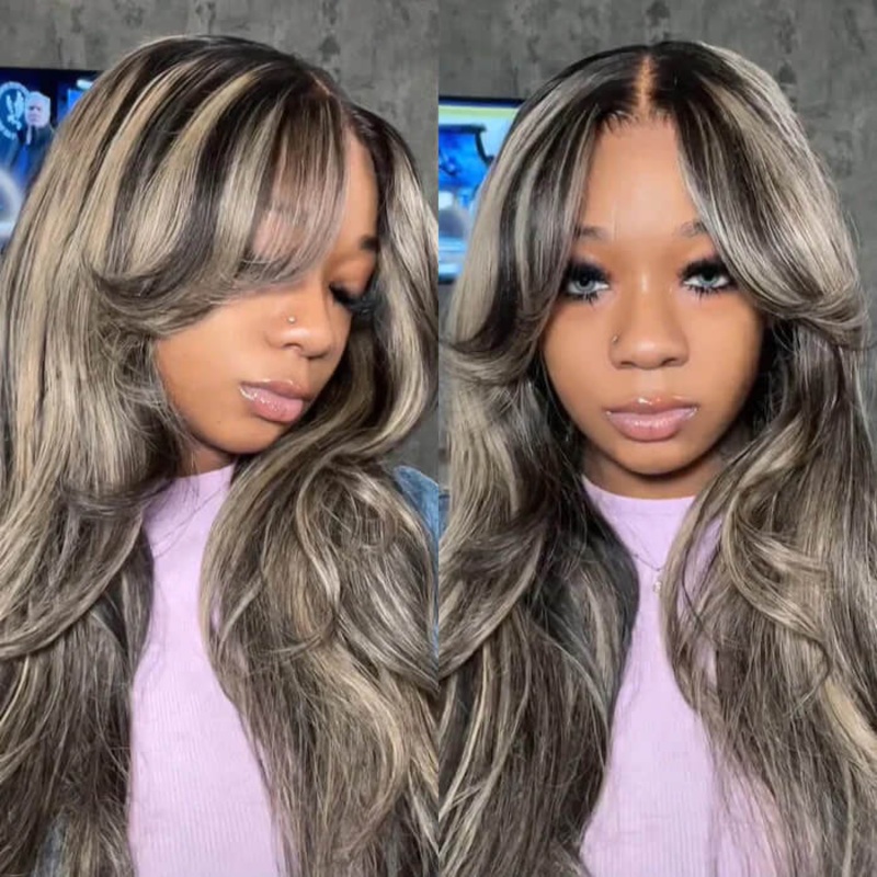 Blonde Highlight Curtain Bangs Lace Front Wig Pre Plucked HD Lace Frontal Human Hair Wigs 14 8×5 Lace 150%