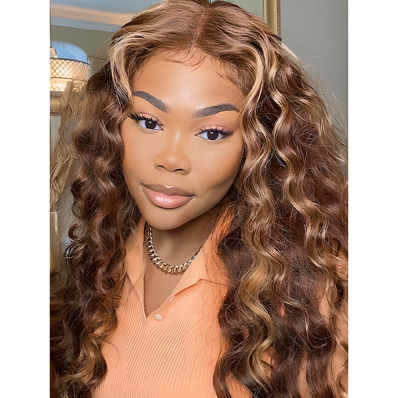 CurlyMe Highlights Ombre Loose Deep Wave Lace Wig Human Hair 13×4 180% 10