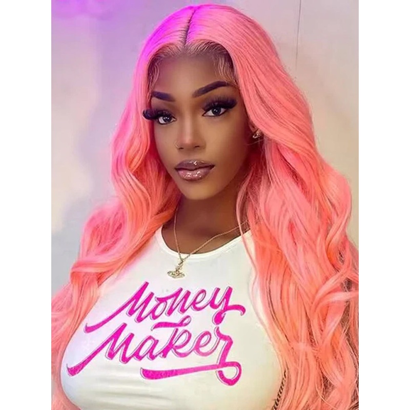 CurlyMe Light Ash Pink 6×4 Pre Cut Glueless Lace Straight Wear Go Wig 180% 10(bob)